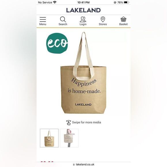 Lakeland Large Jute Tote Happiness is Homemade- Eco-Friendly two strap handles - Picture 3 of 16